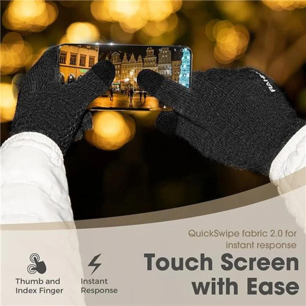 Women Fleece lined Knit Gloves with Touchscreen Fingers Insulated Gloves, Gray